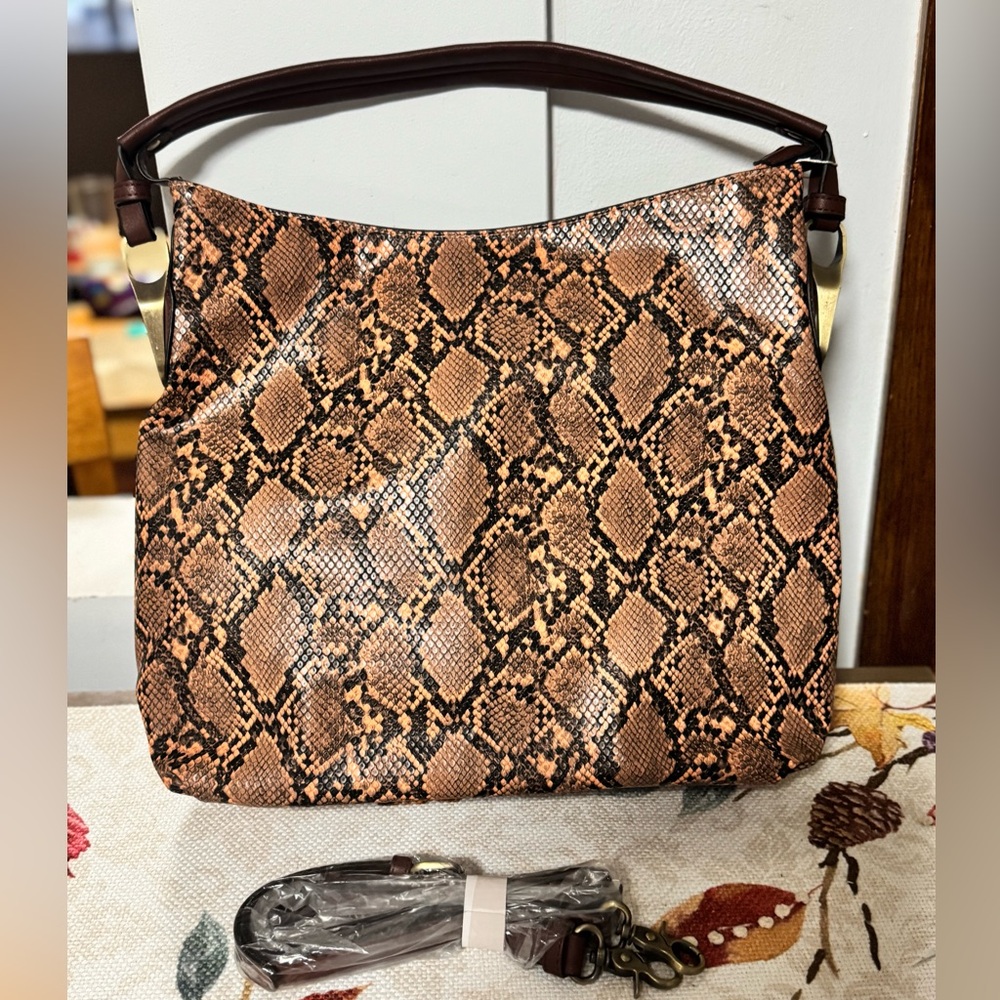 Snakeskin Patterned Tan and Black Women's Bag